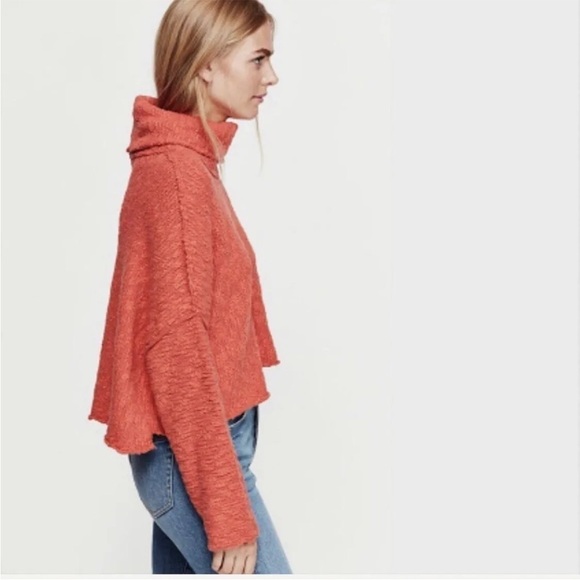 Free People Womens Big Easy Cowl Neck Pullover Sweater Red Sz L - Picture 3 of 16